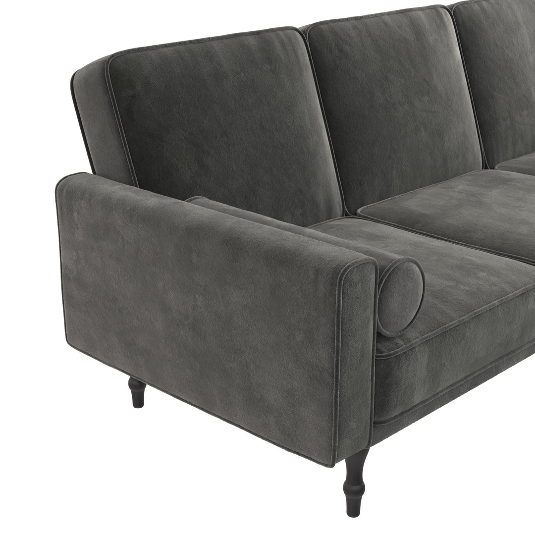 Edison Velvet Upholstered Small Space Reversible Sectional Futon - Gray