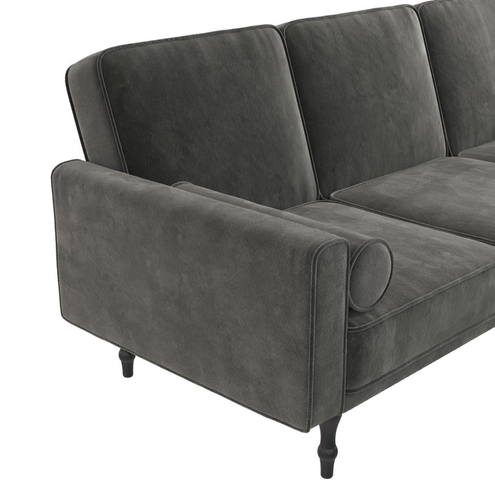 Edison Velvet Upholstered Small Space Reversible Sectional Futon - Gray