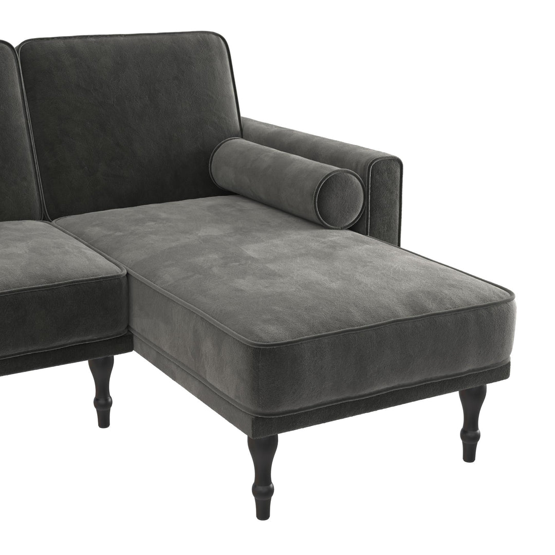 Edison Velvet Upholstered Small Space Reversible Sectional Futon - Gray