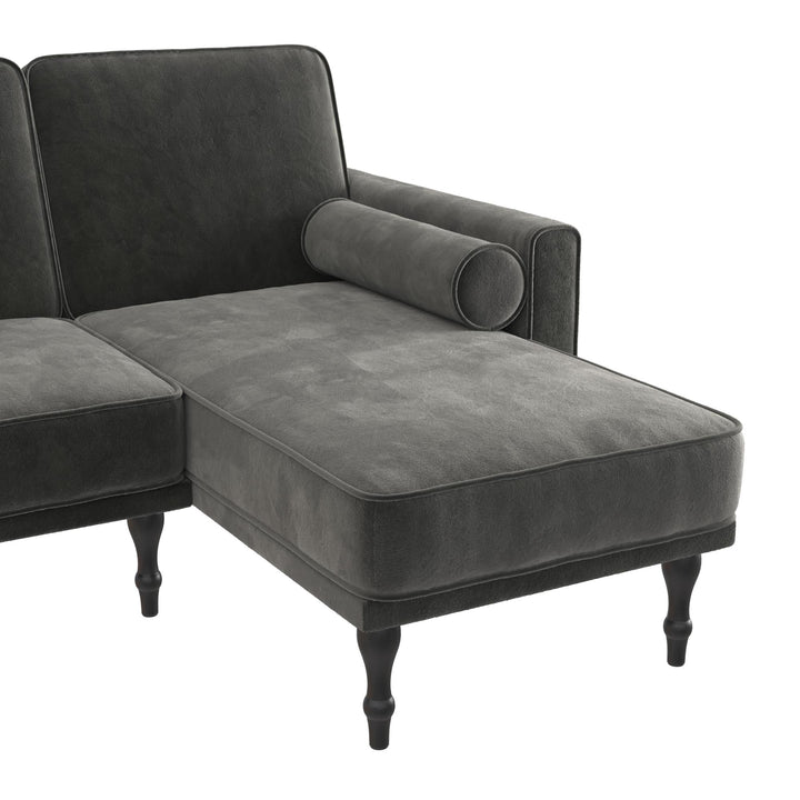 Edison Velvet Upholstered Small Space Reversible Sectional Futon - Gray