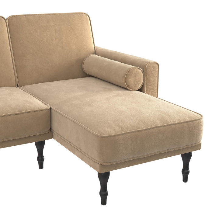 Edison Velvet Upholstered Small Space Reversible Sectional Futon - Tan