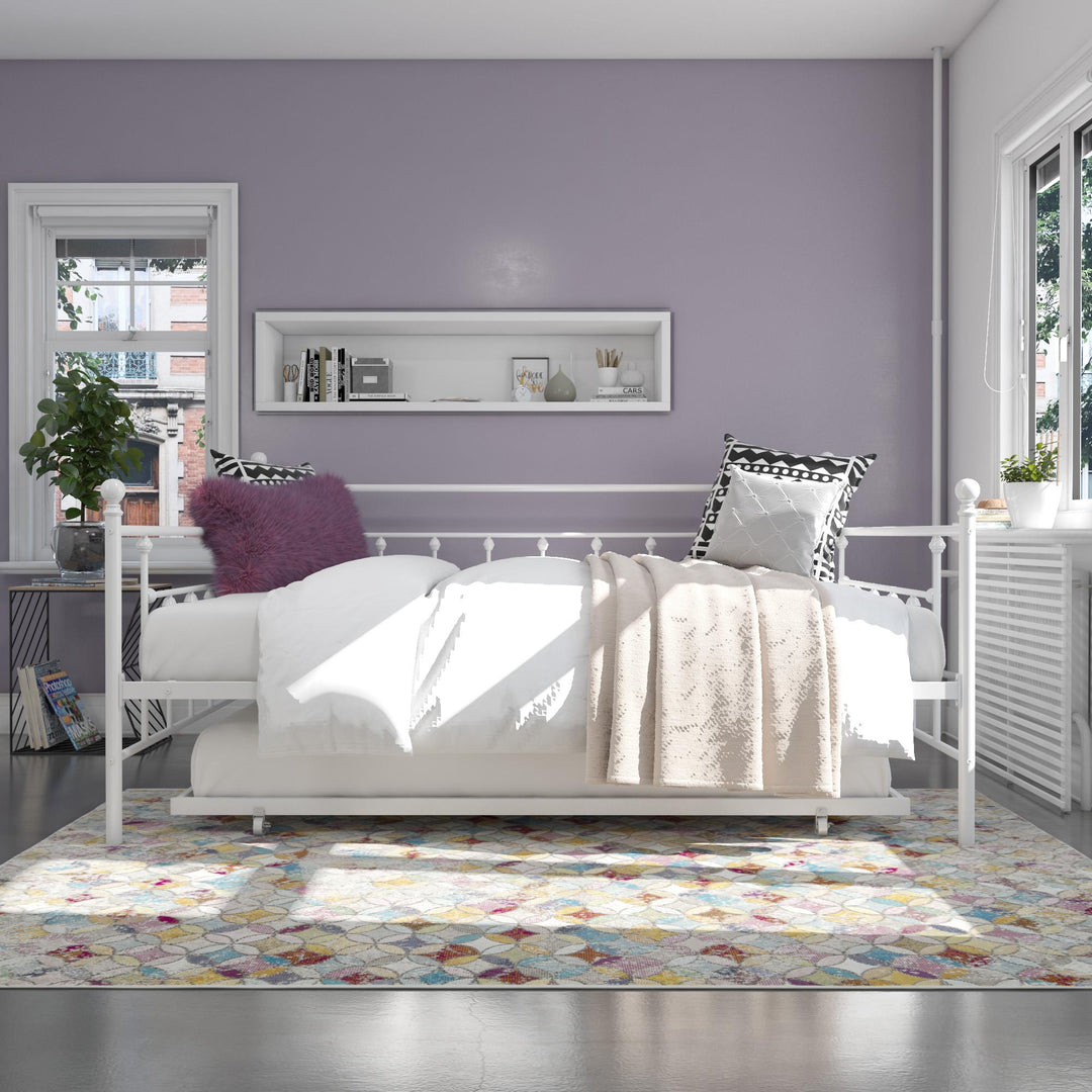 Manila Metal Daybed and Trundle Set with Sturdy Metal Frame and Slats - White - Queen