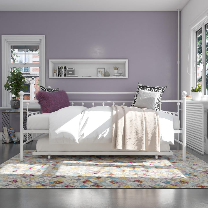 Manila Metal Daybed and Trundle Set with Sturdy Metal Frame and Slats - White - Queen