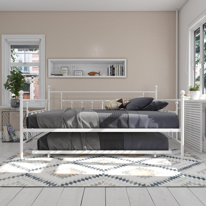 Manila Metal Daybed and Trundle Set with Sturdy Metal Frame and Slats - White - Queen