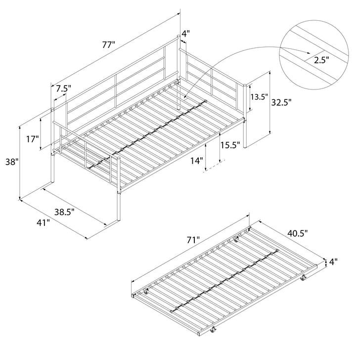 Praxis Metal Daybed with Trundle - White - Twin
