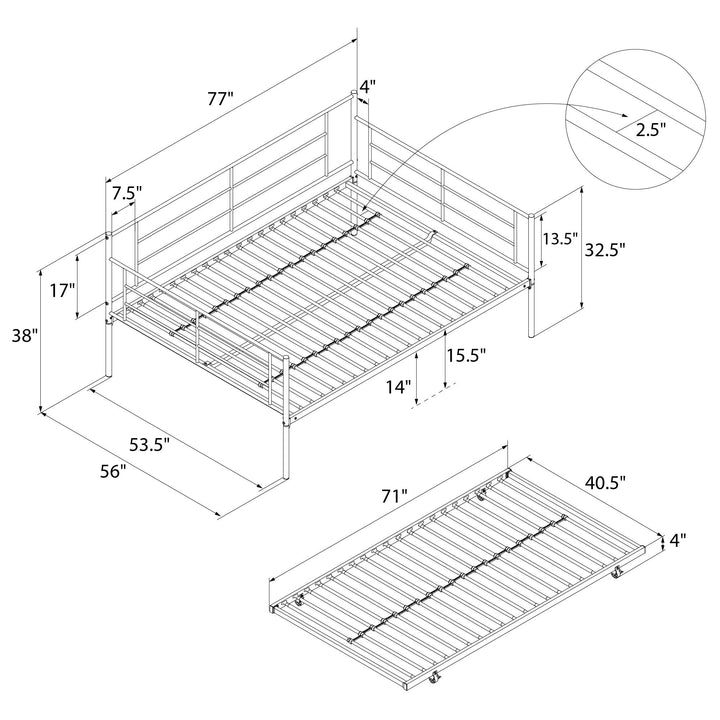 Praxis Metal Daybed with Trundle - White - Full