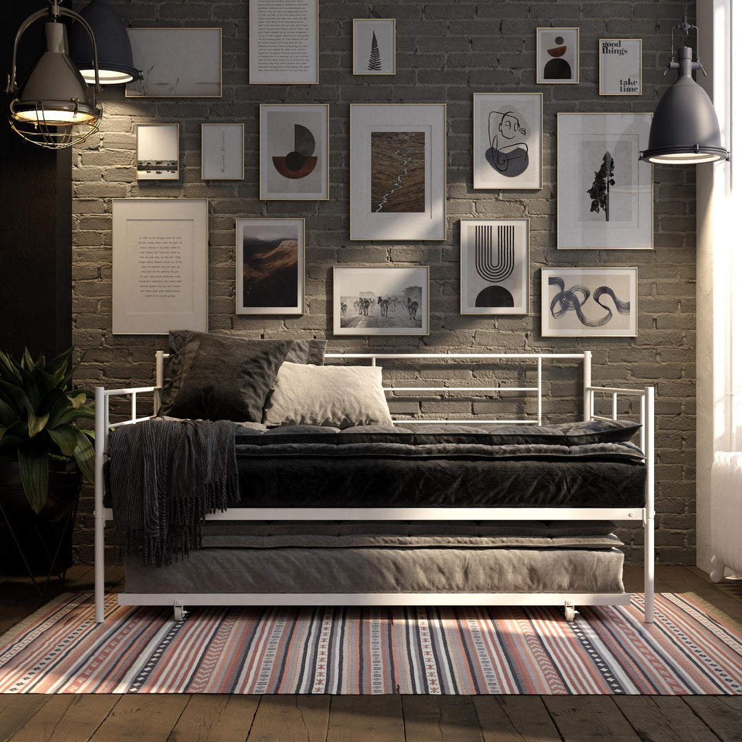 Praxis Metal Daybed with Trundle - White - Full