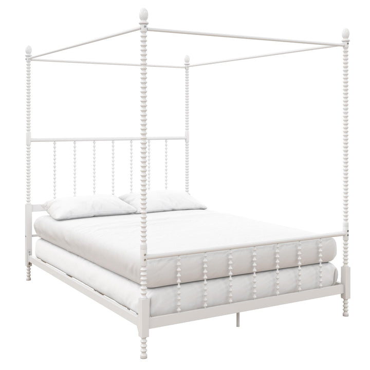 Jenny Lind Metal Canopy Bed with Twist Spindles - White - Full