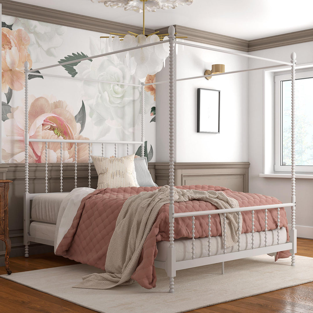 Jenny Lind Metal Canopy Bed with Twist Spindles - White - Full
