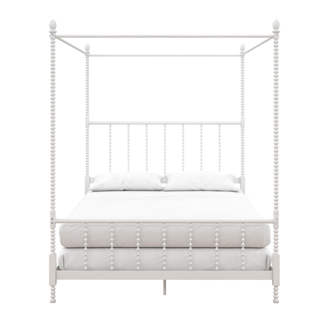 Jenny Lind Metal Canopy Bed with Twist Spindles - White - Queen