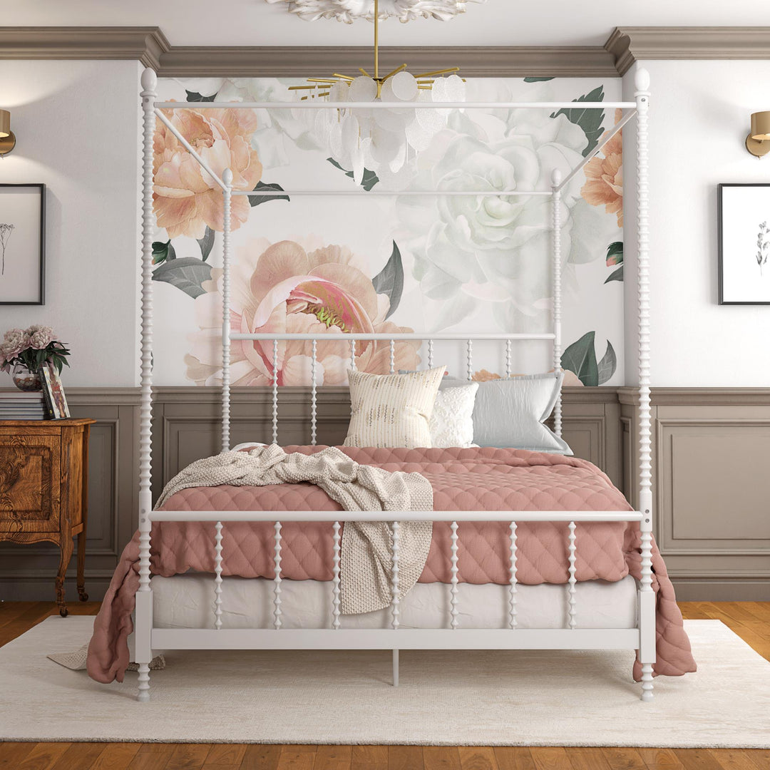 Jenny Lind Metal Canopy Bed with Twist Spindles - White - Queen