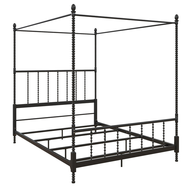 Jenny Lind Style Metal Canopy Bed -  Black  -  Queen
