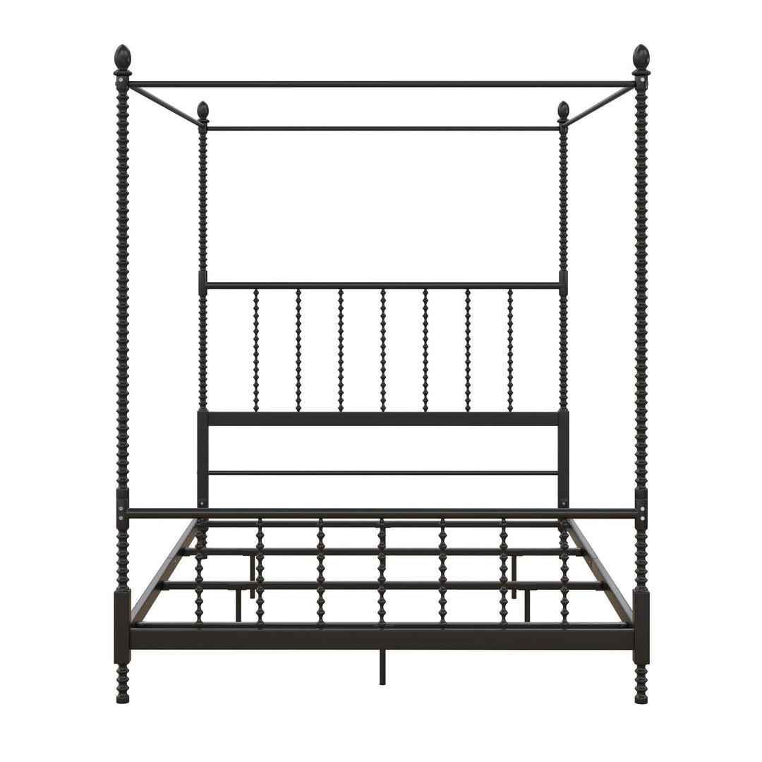 Jenny Lind Metal Canopy Bed with Twist Spindles  -  Black  -  Queen