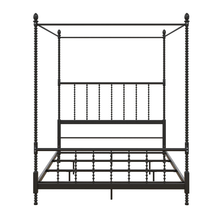 Jenny Lind Metal Canopy Bed with Twist Spindles  -  Black  -  Queen