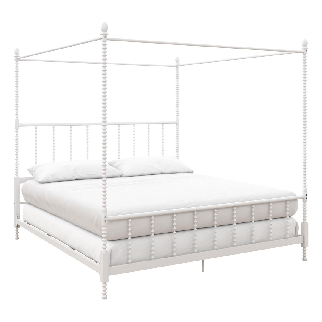 Jenny Lind Metal Canopy Bed with Twist Spindles - White - King