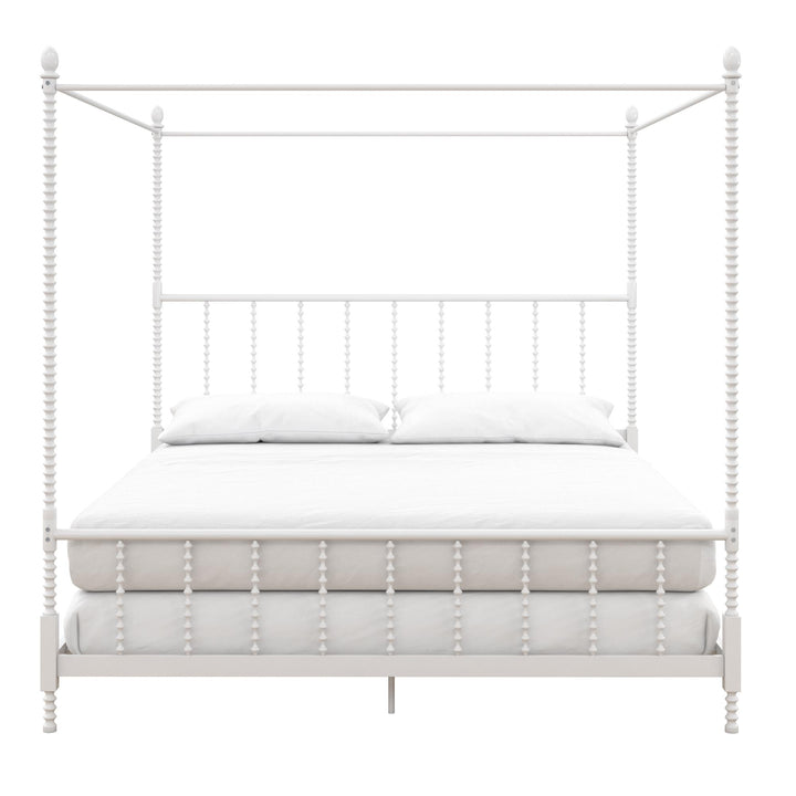 Jenny Lind Metal Canopy Bed with Twist Spindles - White - King