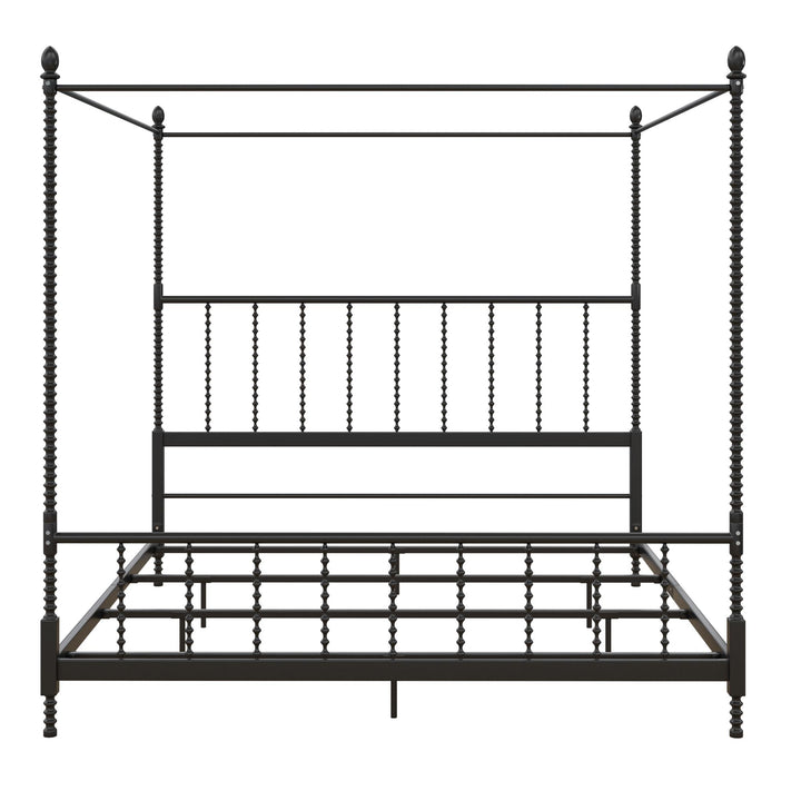Jenny Lind Metal Canopy Bed with Twist Spindles - Black - King
