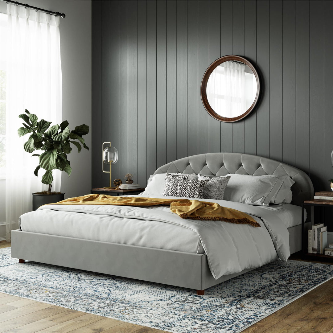 Gema Upholstered Bed with Bentwood Slats - Light Gray - King