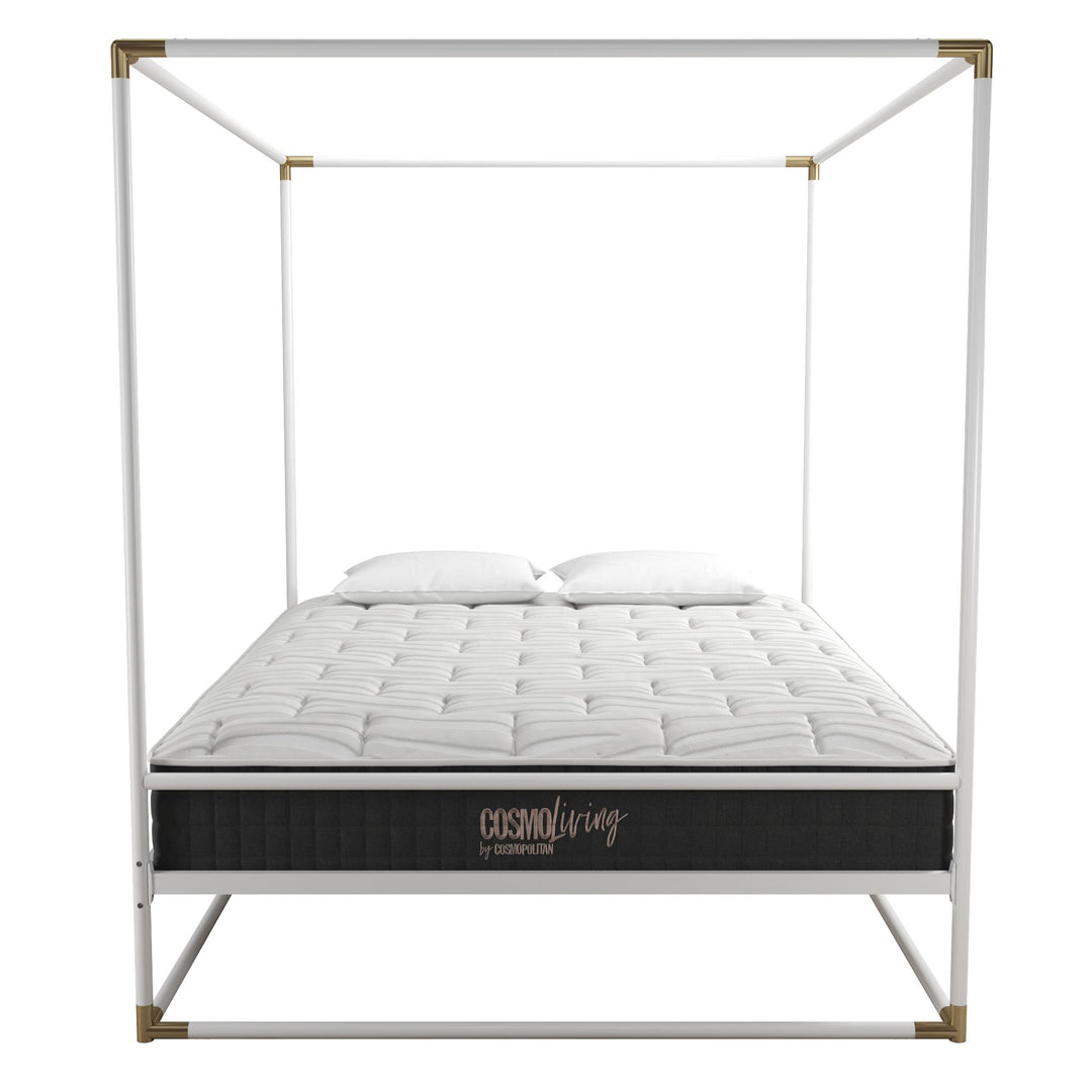 Celeste Glam Canopy Metal Bed With Matte Gold Connectors - White - Queen