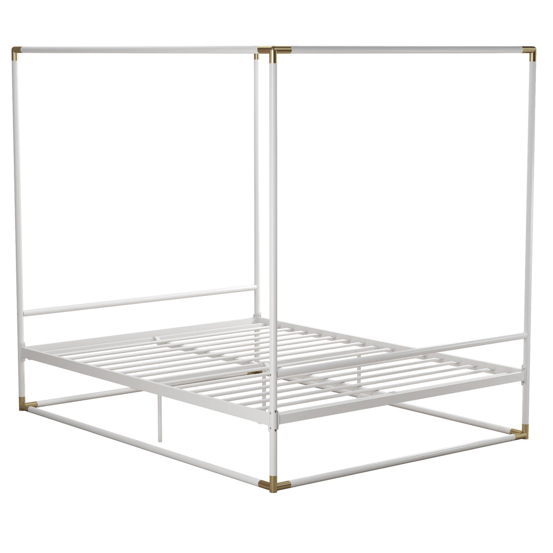 Celeste Canopy Metal Bed with Gold Accents - White - Queen