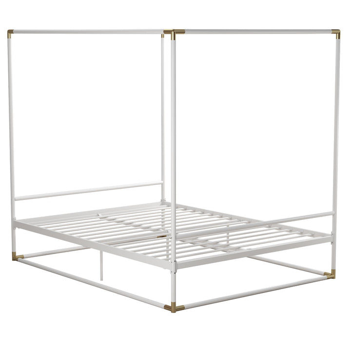 Celeste Glam Canopy Metal Bed With Matte Gold Connectors - White - Queen