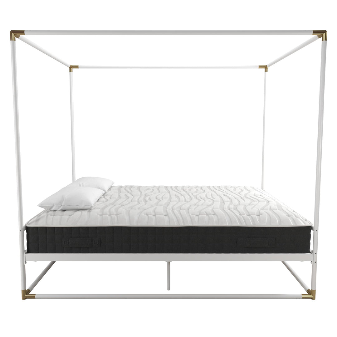 Celeste Glam Canopy Metal Bed With Matte Gold Connectors - White - Queen