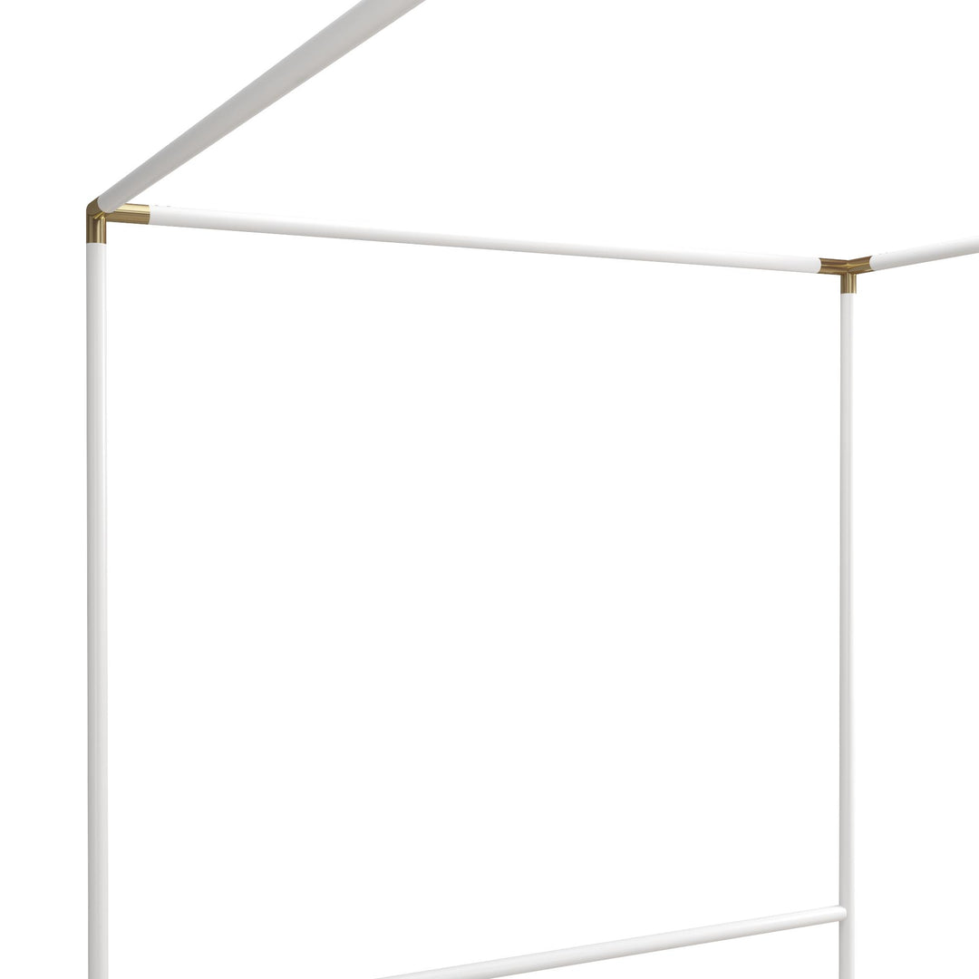 Celeste Glam Canopy Metal Bed With Matte Gold Connectors - White - Queen