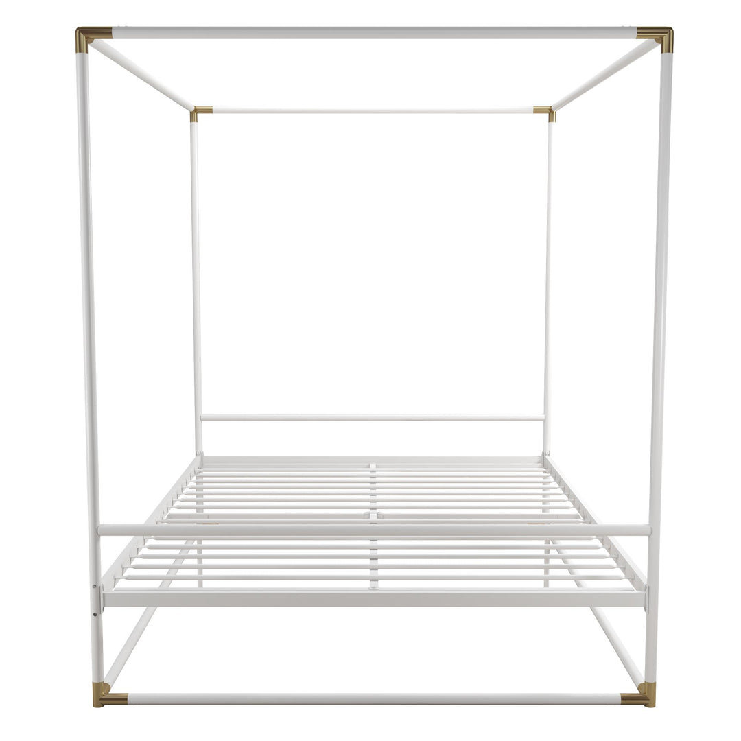 Celeste Glam Canopy Metal Bed With Matte Gold Connectors - White - Queen