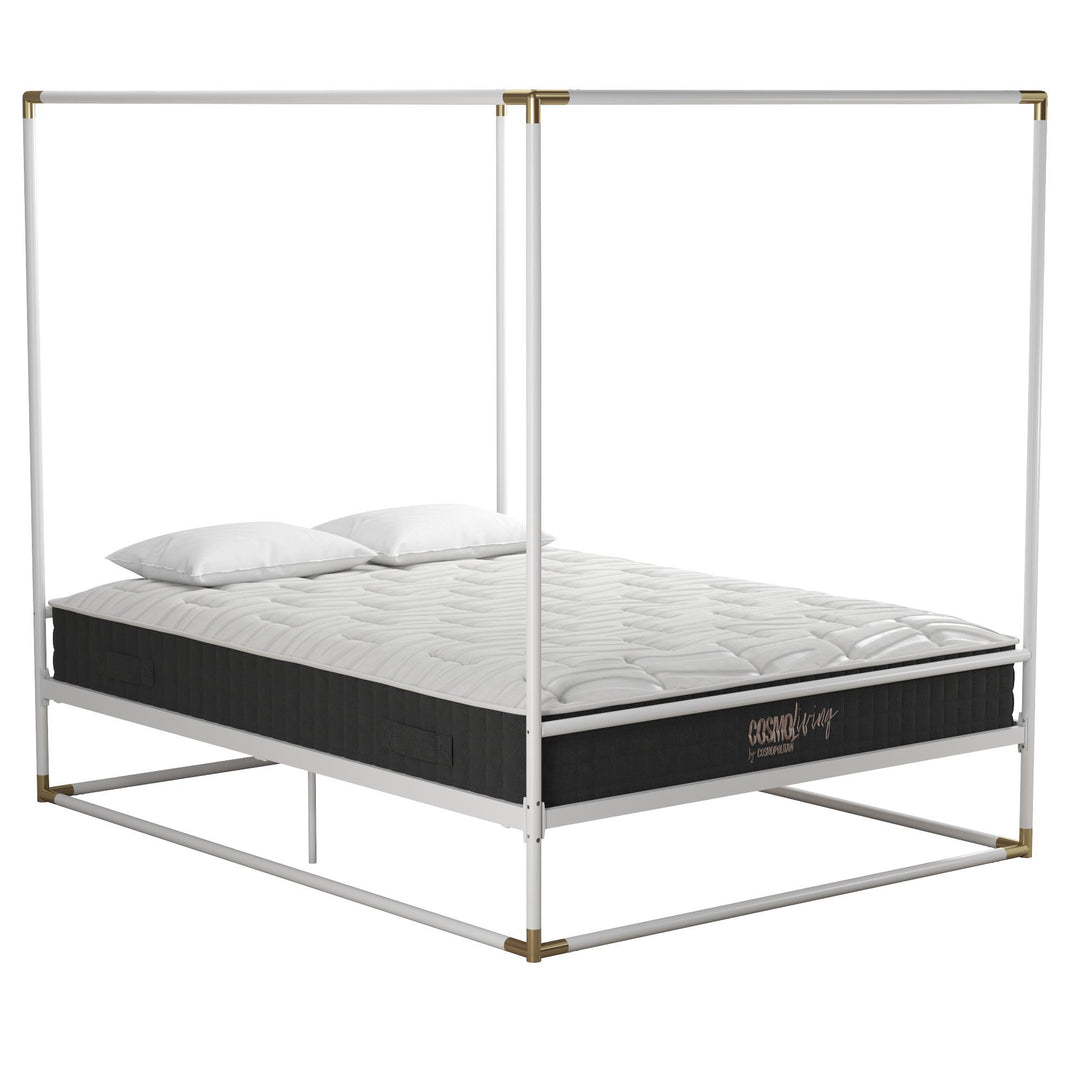 Celeste Glam Canopy Metal Bed With Matte Gold Connectors - White - Queen