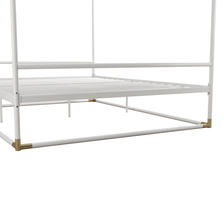 Celeste Glam Canopy Metal Bed With Matte Gold Connectors - White - Queen