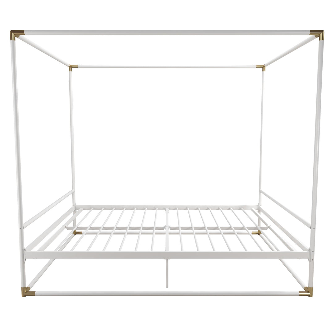 Celeste Glam Canopy Metal Bed With Matte Gold Connectors - White - Queen