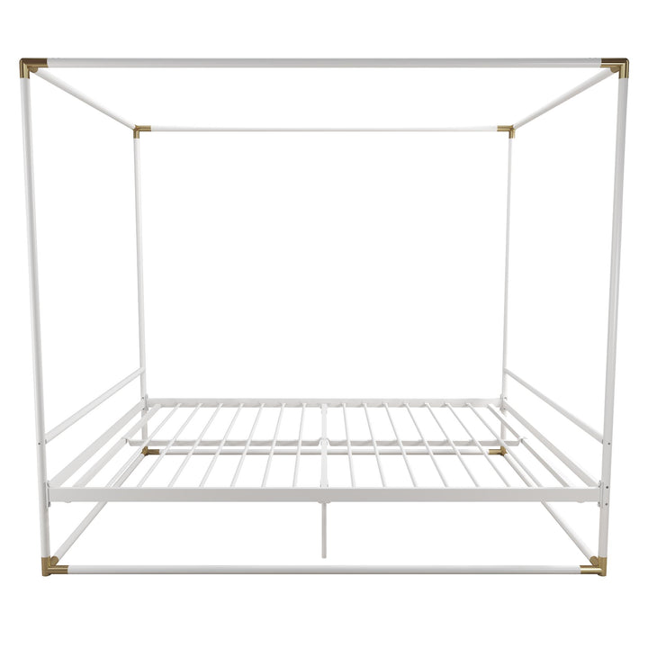 Celeste Glam Canopy Metal Bed With Matte Gold Connectors - White - Queen