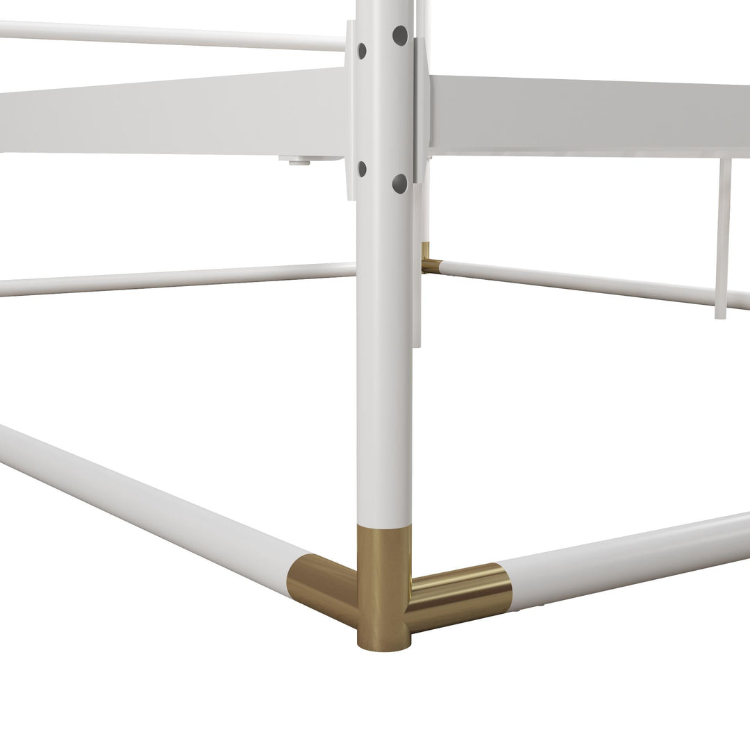 Celeste Glam Canopy Metal Bed With Matte Gold Connectors - White - Queen