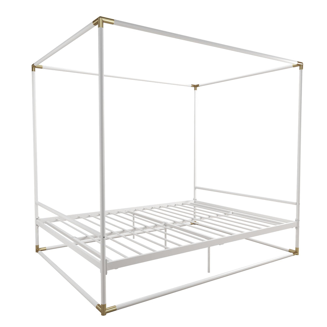 Celeste Glam Canopy Metal Bed With Matte Gold Connectors - White - Queen