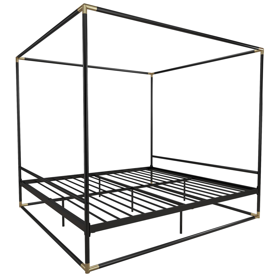 Celeste Canopy Metal Bed with Gold Electroplated Connectors. - Black - King