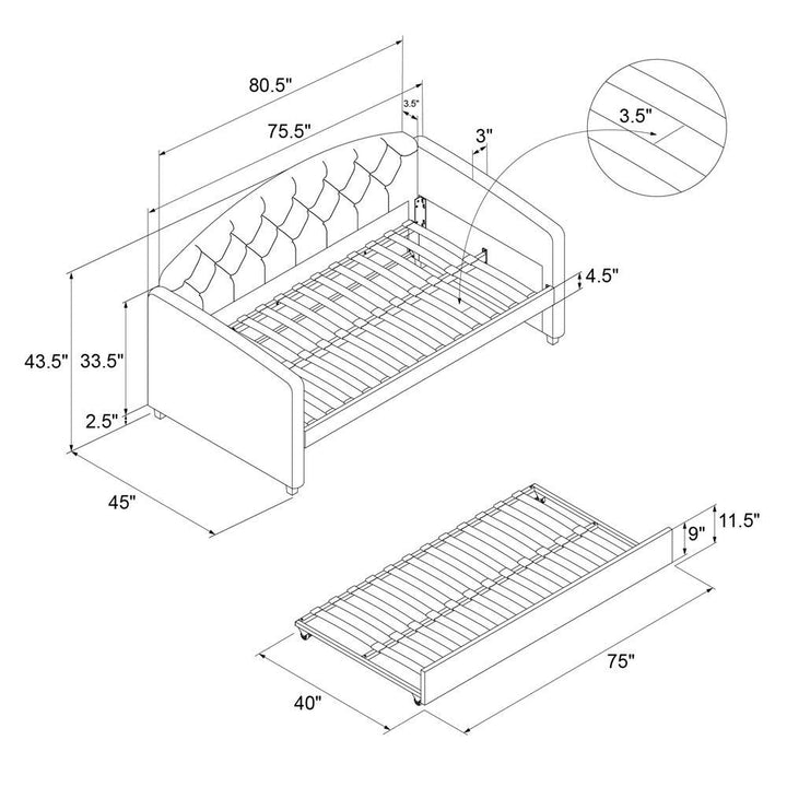 Ilena Upholstered Daybed with Trundle - Light Gray - Twin-Over-Twin