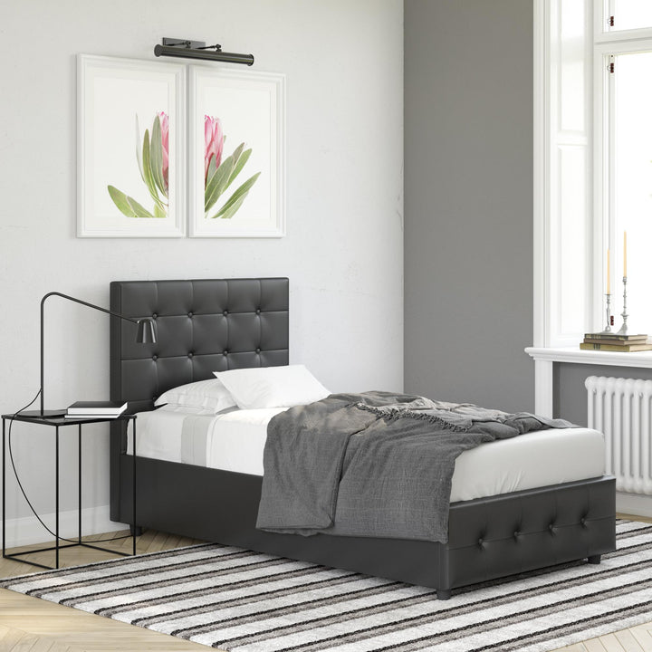 Cambridge Upholstered Bed with Gas Lift Storage Compartment - Black - Twin