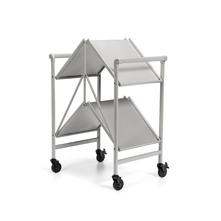 Outdoor Folding Serving Cart with 2 Shelves - Silver - Solid Shelf