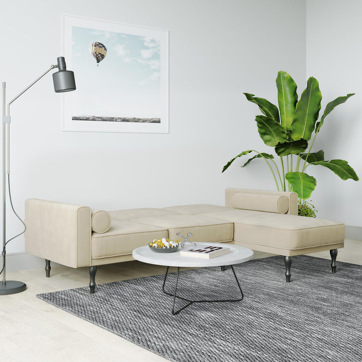 Edison Velvet Upholstered Small Space Reversible Sectional Futon - Tan