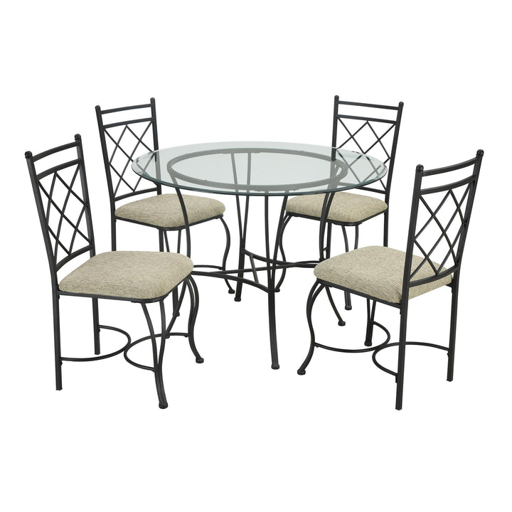 Traditional Glass Top Metal 5-Piece Dinette - Black / Beige