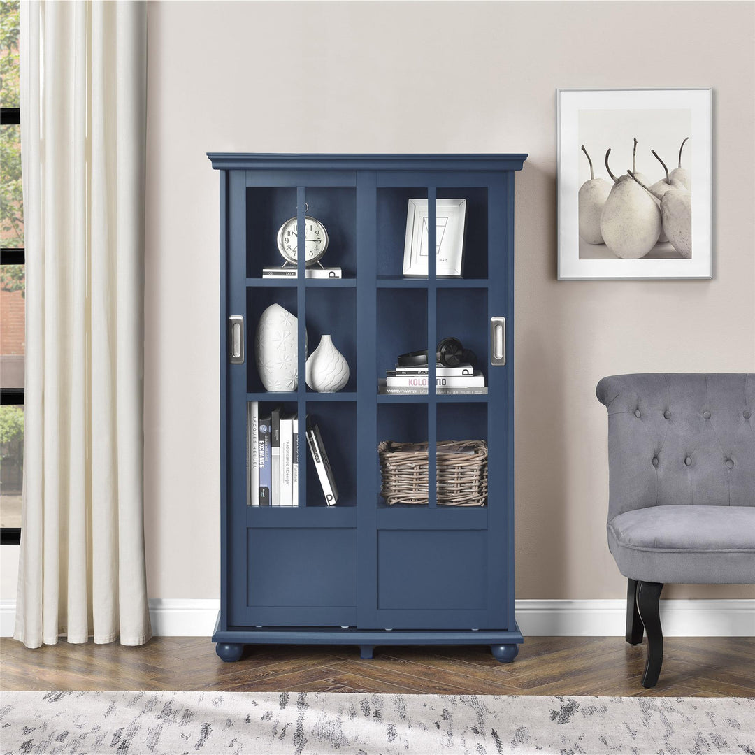 Best tall bookcase with sliding glass doors -  Blue