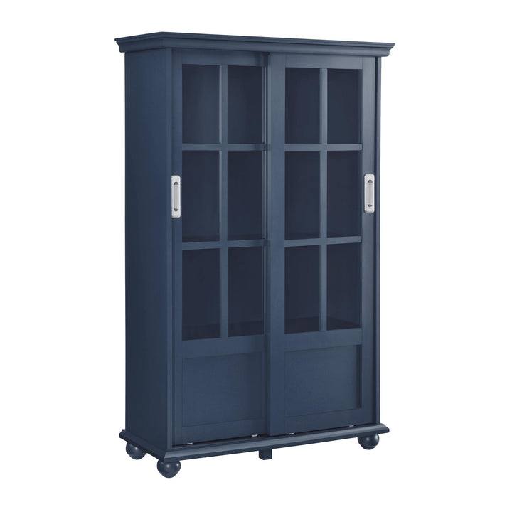 Aaron Lane Tall Bookcase with 2 Sliding Glass Doors - Blue