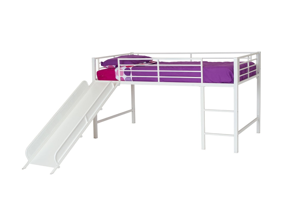 Laurie Junior Loft Bed with Metal Frame and Built-In Slide - White - Twin