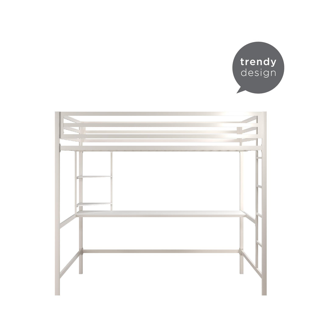 Maxwell Metal Full Loft Bed with Desk & Shelves - White - Full