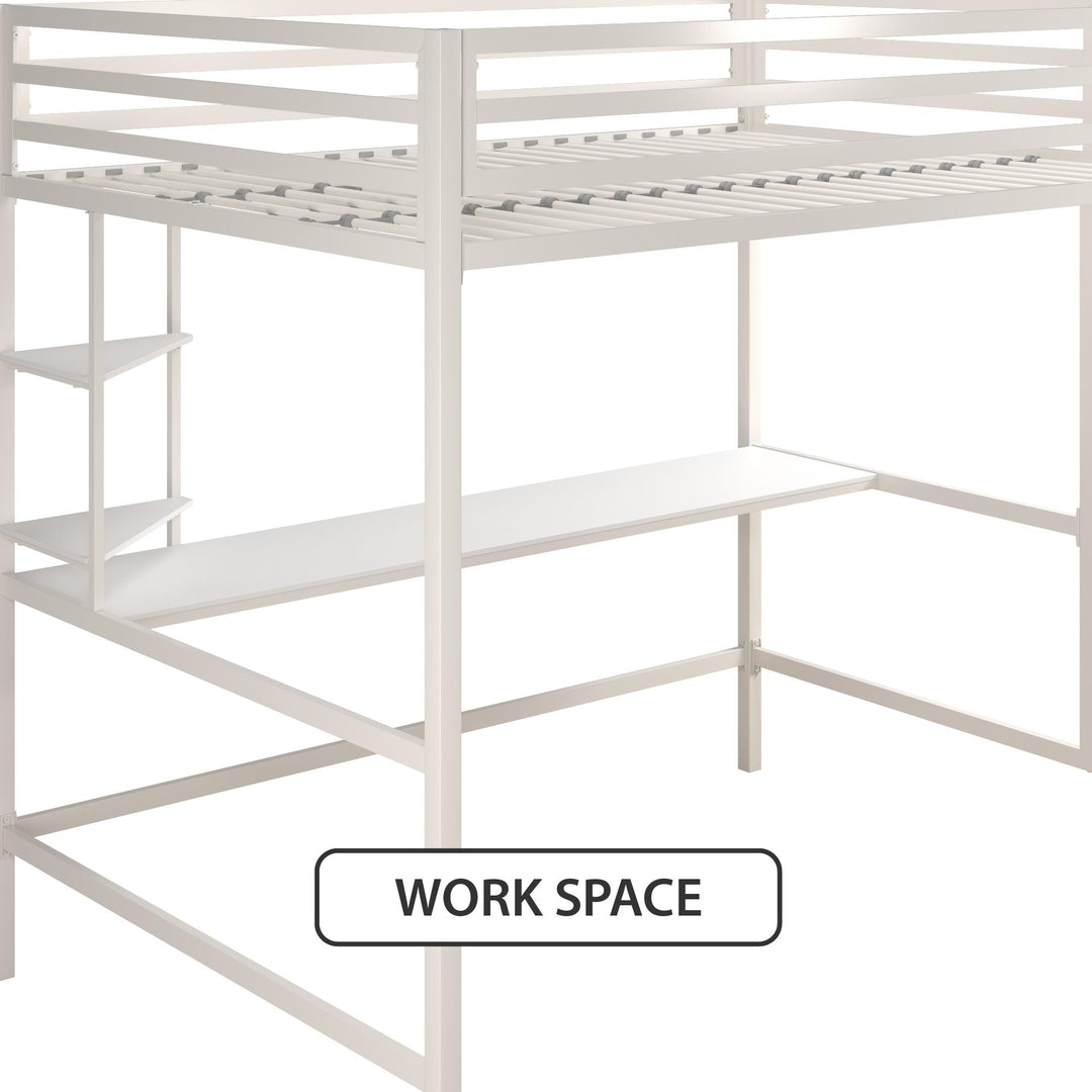Maxwell Metal Full Loft Bed with Desk & Shelves - White - Full