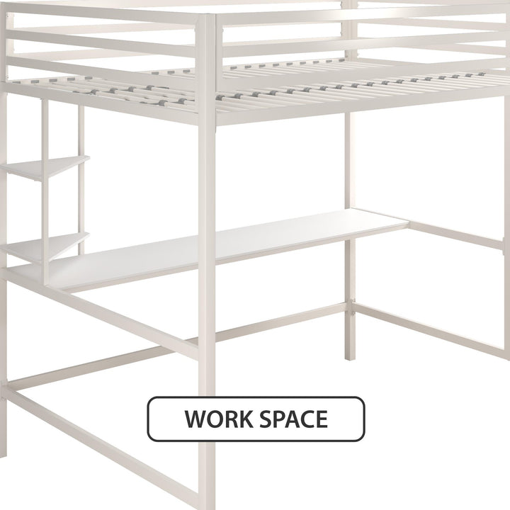 Maxwell Metal Full Loft Bed with Desk & Shelves - White - Full