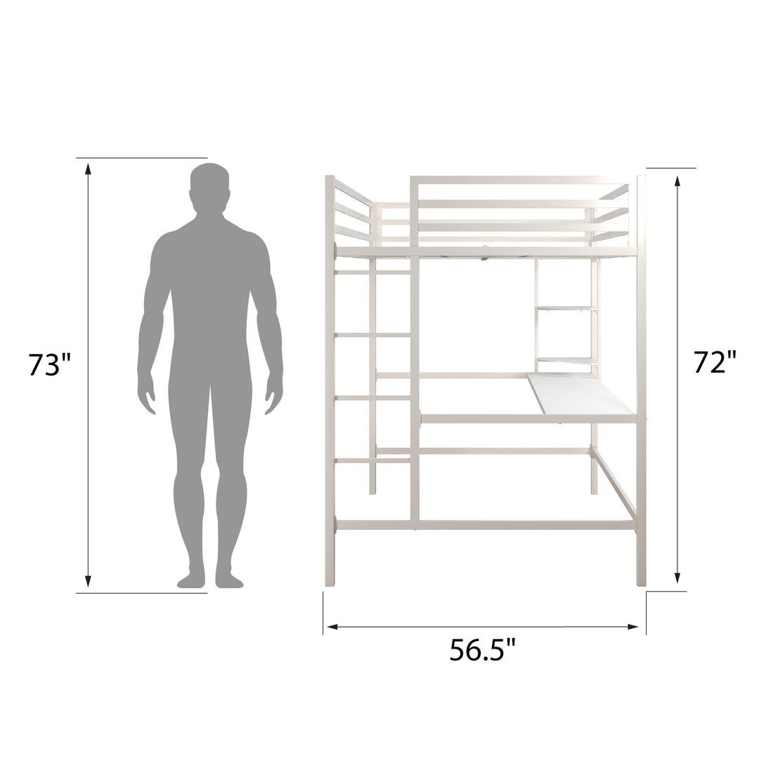 Maxwell Metal Full Loft Bed with Desk & Shelves - White - Full