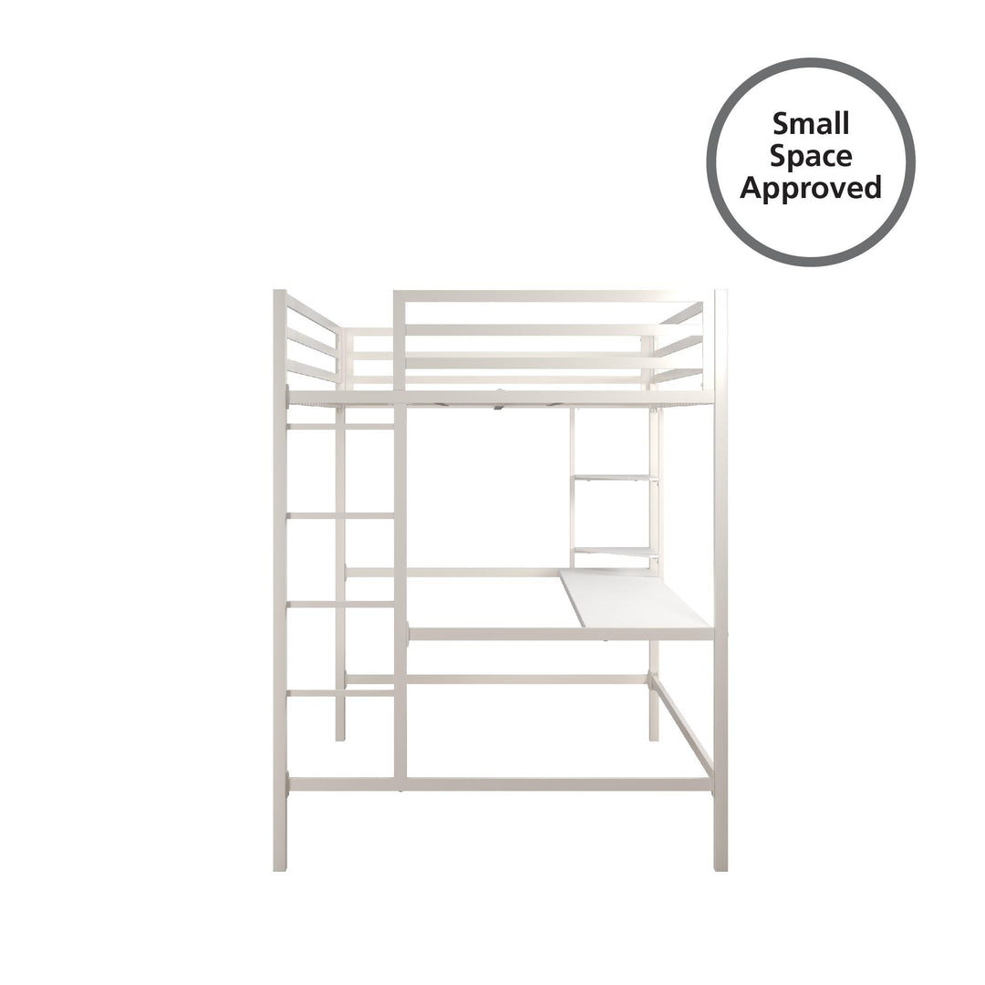 Maxwell Metal Full Loft Bed with Desk & Shelves - White - Full