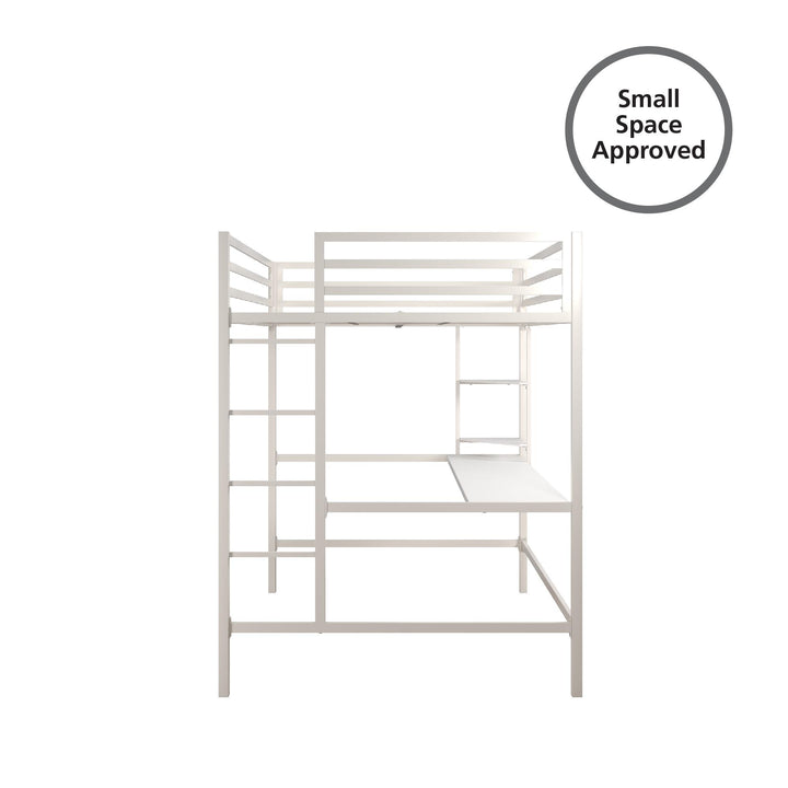 Maxwell Metal Full Loft Bed with Desk & Shelves - White - Full