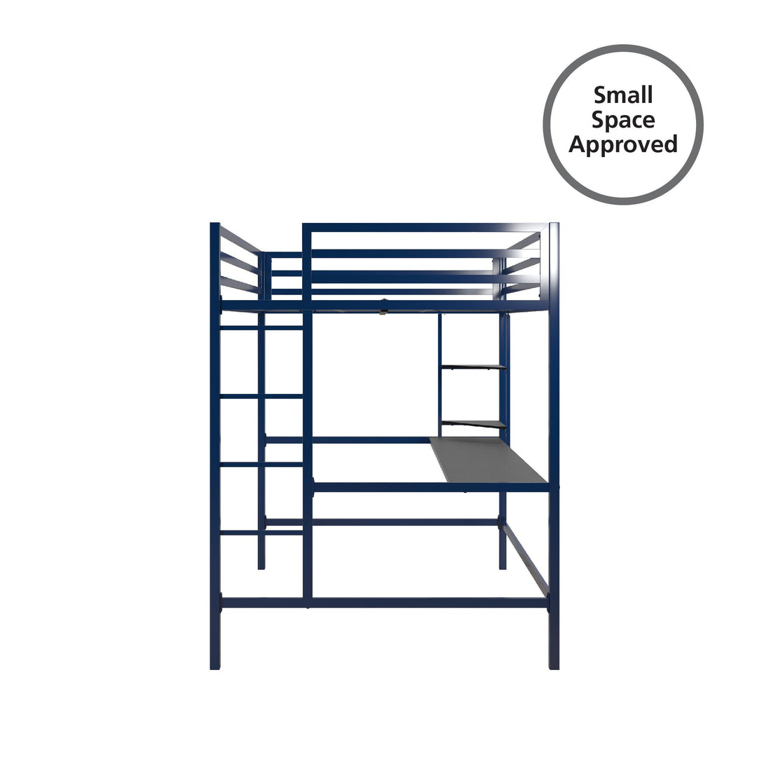 Maxwell Metal Full Loft Bed with Desk & Shelves - Navy - Full